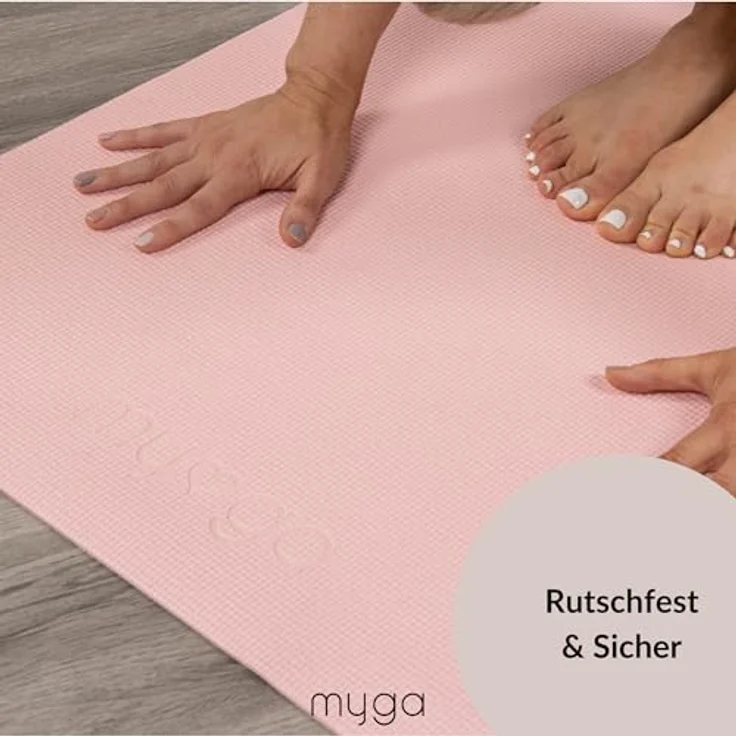 Myga Einsteiger-Yogamatte, rutschfest & leicht zu tragen, 4 mm dick, ideal für Yoga, Pilates & Fitness, 173 cm x 61 cm, rosa – Bild 4