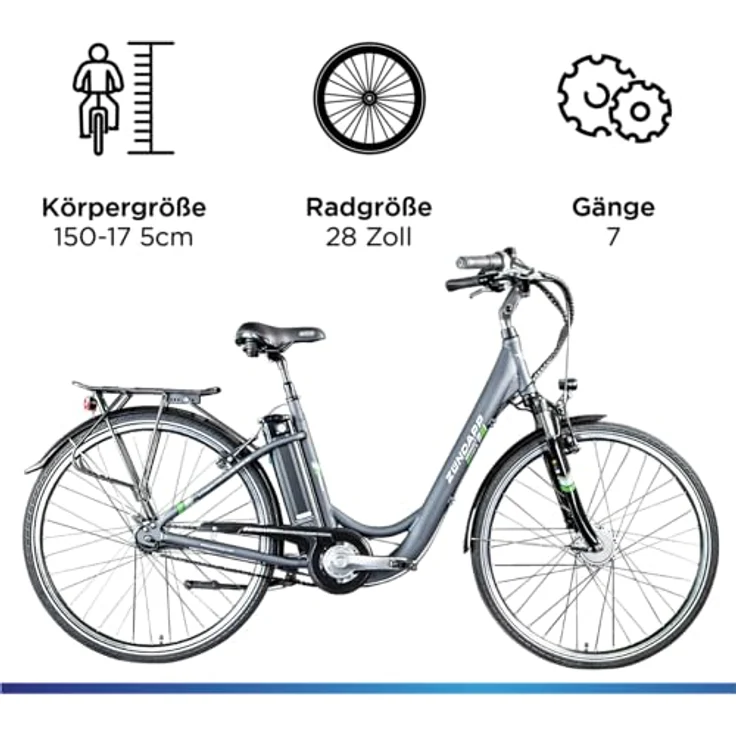ZÜNDAPP E Bike City 28 Zoll | Elektro Fahrrad für 150-175 cm | 7 Gang Ebike Vorderrad Motor | E-Bike Elektrofahrrad mit Beleuchtung | Retro Hollandrad Green 3.7 (grau, 48 cm) - ZÜNDAPP Elektrofahrrad mit kraftvollem Ananda M129 Radnabenmotor, lange Reichweite und umfangreiche Ausstattung. – Bild 3