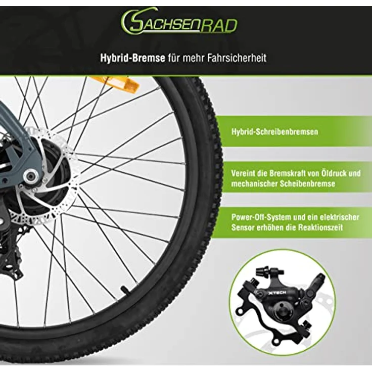 SachsenRAD E-Bike R8 Ranger, 27,5 Zoll, StVZO, hydraulische Scheibenbremsen, 7-Gang, LCD, 36V Akku, Off-Road Reifen, Grau – Bild 6