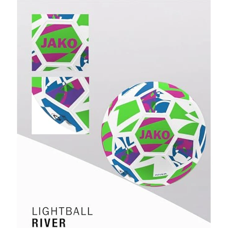 JAKO Lightball River, Fußball Größe 4, weiß/neongrün/pink, 350g, maschinengenäht, langlebig und formstabil – Bild 3