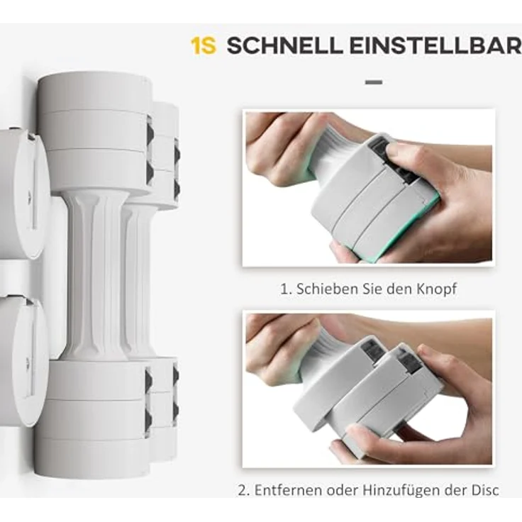 SPORTNOW 2 x 2,5 kg Hanteln, Kurzhanteln mit anpassbarem Gewicht, 1,1/1,8/2,5 kg pro Hantel, bodenschonendes Kunststoffgehäuse, Weiß – Bild 4
