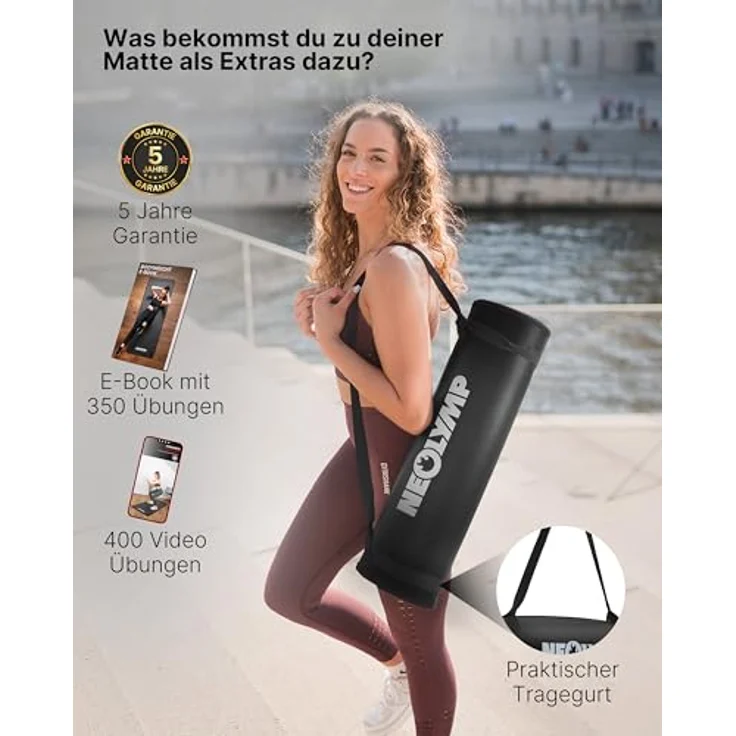 NEOLYMP extra dicke Fitnessmatte, rutschfest, inkl. Tragegurt & E-Book, 80 cm, schwarz, für Yoga, Pilates & Fitness – Bild 2