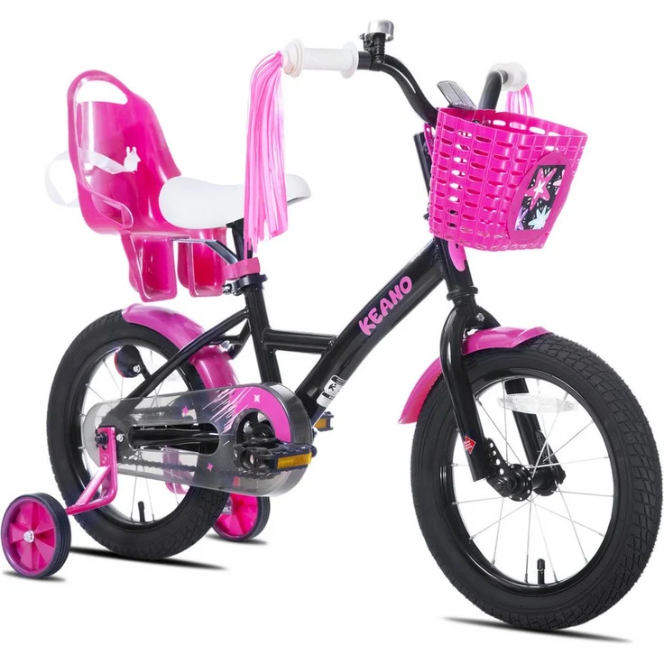 JOYSTAR Mädchenfahrrad 14/16/18/20 Zoll, Hochkarbonstahlrahmen mit Puppensitz, Korb, Stützrädern und Schutzblechen