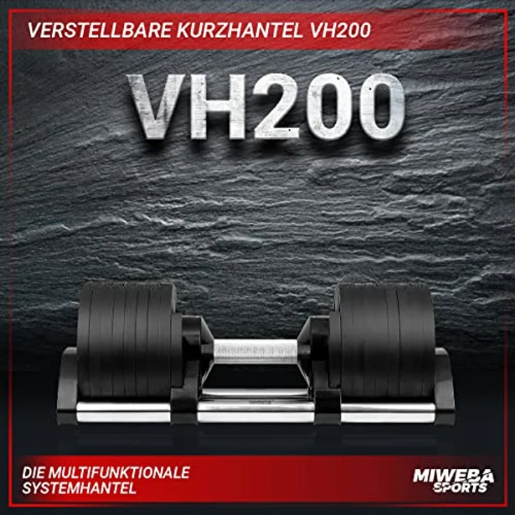 Miweba Sports Hantel VH200 | 𝐏𝐫𝐨𝐟𝐢 Hanteln - Verstellbare Kurzhantel - Kurzhantel Set - Kurzhanteln - Stahl Hantelscheiben - Ergonomischer Griff - Kurzhantelset - Dumbbell (VH200 Hante 28.0 Kg) – Bild 3