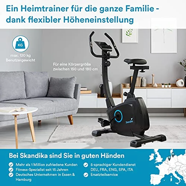 Skandika Heimtrainer Fahrrad Bragi | Hometrainer für Zuhause, 7 kg Schwungmasse, Magnetbremssystem, Kinomap für virtuelles Training, Höheneinstellung, Indoor-Fahrrad, Transportrollen, Tablethalterung – Bild 5