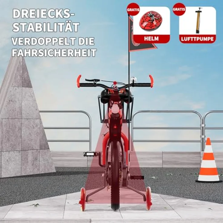 Habib Gruppe Kinderfahrrad, Komplettset mit LED-Stützrädern, höhenverstellbarem Lenker und Sicherheitszubehör, geeignet für Kinder von 85 cm bis 130 cm – Bild 4