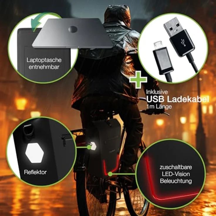 eloneo Fahrradtasche Gepäckträgertasche, wasserdicht mit LED, schwarz – Bild 4