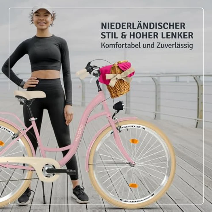 Milordbikes City-Fahrrad, Pink und Creme, 46 cm, Metallrahmen, Freizeit- und Sportbike mit Trägersystem – Bild 4