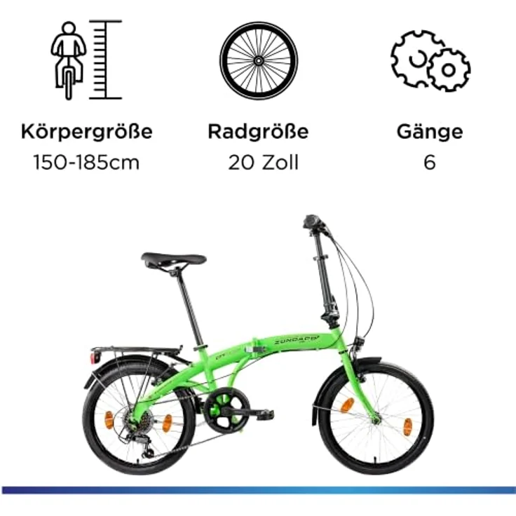 Zündapp ZF20 Speed Folder, 20 Zoll Klapprad mit 6 Gang Shimano Tourney Schaltung, schwarz/grün – Bild 4