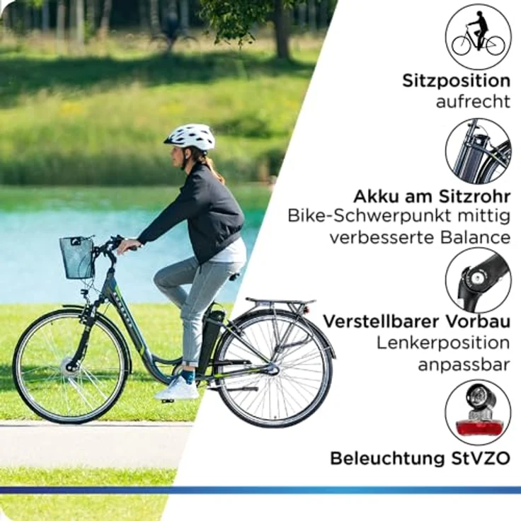 ZÜNDAPP E Damenrad 700c E-Bike Pedelec Z510 Citybike Elektrofahrrad 28" (weiß/grün, 48 cm) - Damen E-Bike mit 3 Gang Nabenschaltung, starkem Vorderradmotor und 115 km Reichweite – Bild 5