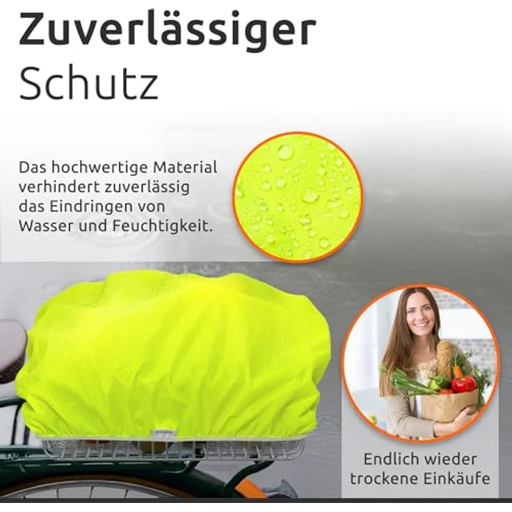 ECENCE Fahrradkorb Regenschutz Gelb, wasserabweisende Abdeckung mit flexiblem Gummizug für universellen Einsatz – Bild 5