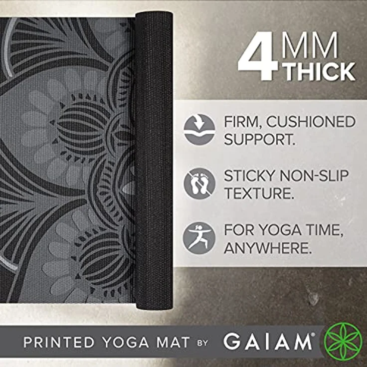 Gaiam Yogamatte – Klassische 4 mm dicke rutschfeste Trainingsmatte für alle Arten von Yoga, Pilates und Bodentraining (172,7 x 61 x 4 mm) – Mystic Ink – Bild 2