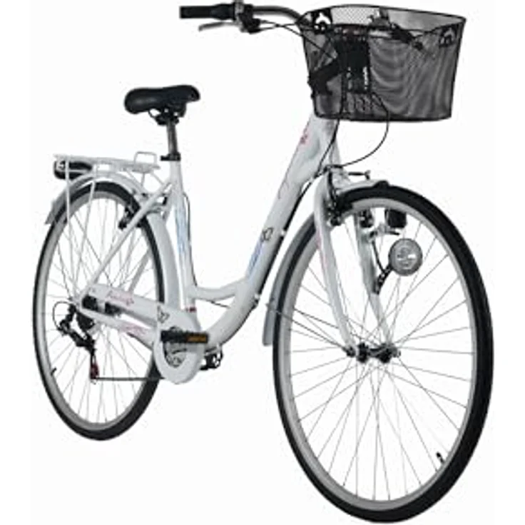 DaCapo Citybike 28'' Papilio, 6-Gang-Schaltung, weiß mit Schmetterlingsmotiven, für Körpergrößen 160-185 cm, mit Korb – Bild 2