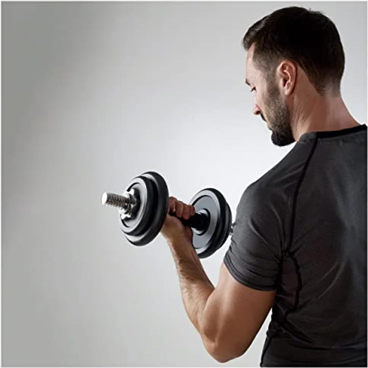 Sport-Tec Kurzhantel Set, 10 kg, Hantel aus Gusseisen, erweiterbar mit Sternverschluss, inklusive Hantelstange - Chrom - Preisvergleich – Bild 5