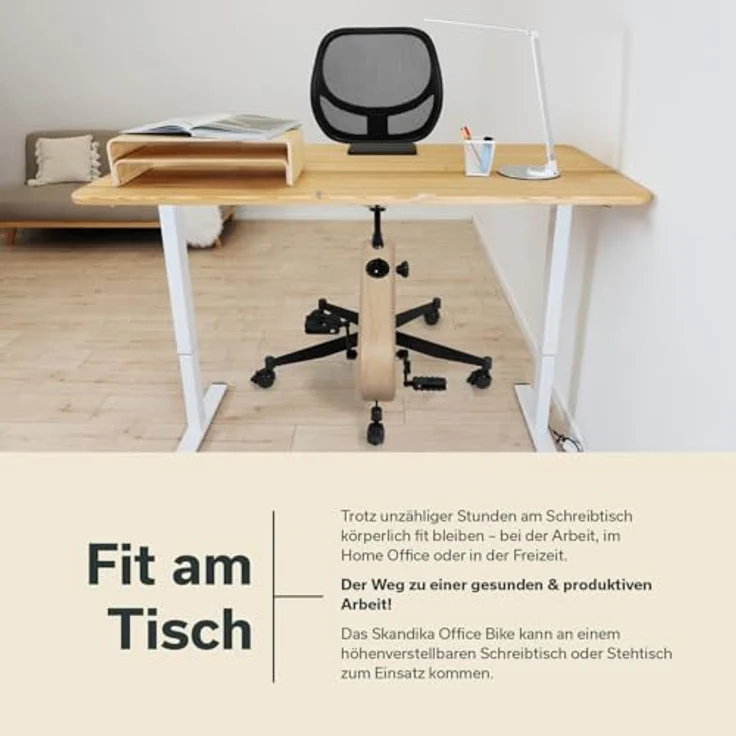 Skandika Office Bike, Ergometer mit 8-fach verstellbarer Sitzhöhe und Bluetooth-Receiver, Holzoptik – Bild 2