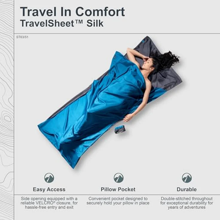 Cocoon TravelSheet, Schlafsack aus 100 % Seide, 220 cm, grau, für warme und tropische Klimazonen – Bild 2