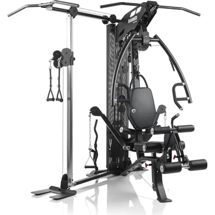 HAMMER Kraftstation Autark 7.0, Fitnessstation für zu Hause mit 190° schwenkbaren Multifunktionsarmen, Kabelzugturm, Klimmzugstange, Ruderfunktion, Push- und Pull-Station, integrierter Bauch- & Trizeps-Modul, Beincurler/-strecker