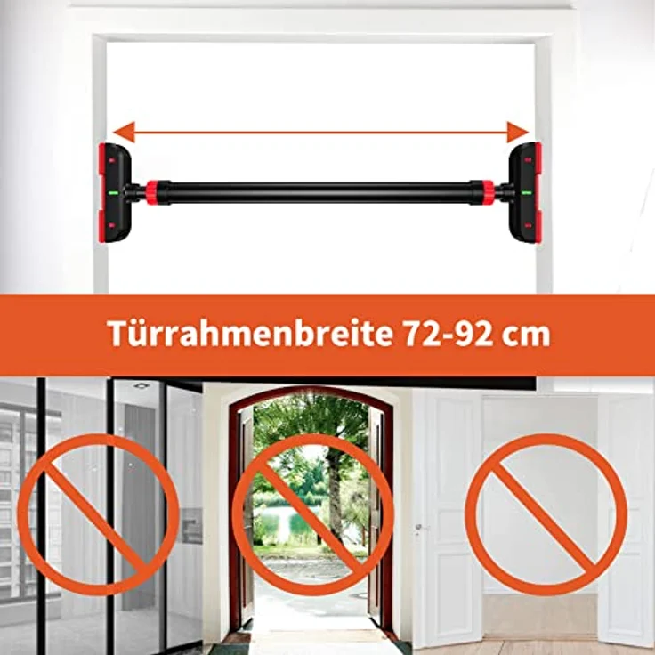DH FitLife Klimmzugstange Türrahmen ohne Schrauben | Pull up bar Doorway zum Eindrehen | Türreck für Krafttraining | Reckstange für Tür 72-92cm | Mit Wasserwaage – Bild 4