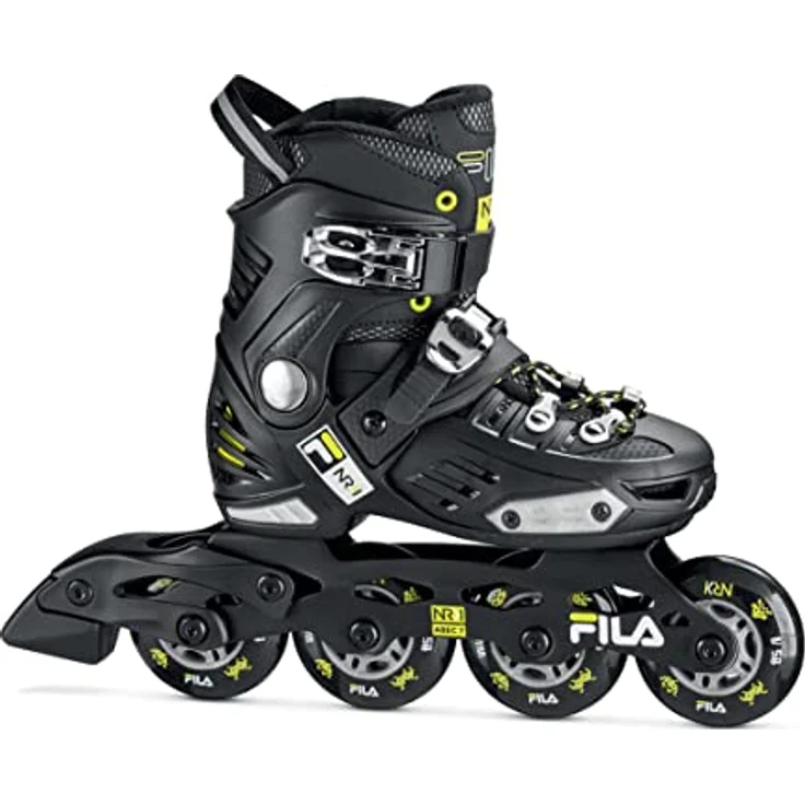 Fila NRK Junior, Kinder-Skates in Schwarz/Lime, Größenverstellbar L (36-39) mit Fersendämpfer und optimalem Komfort – Bild 2