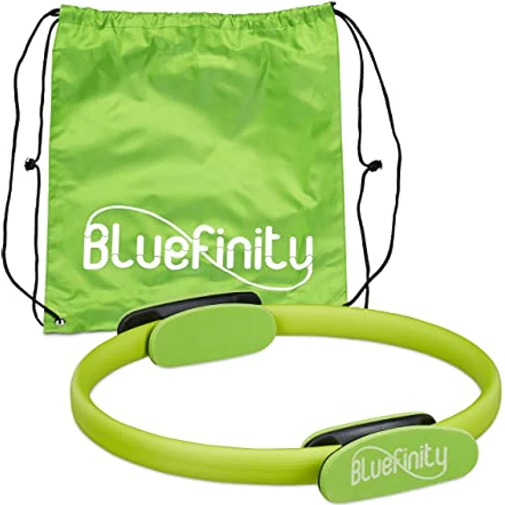 Bluefinity Pilates Ring mit Übungen, Doppelgriff, gepolstert, Widerstandsring Yoga, Fiberglas, Fitness Ring Ø 37cm, grün – Bild 1