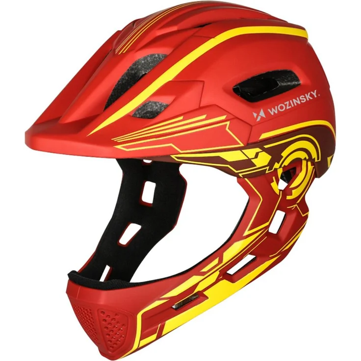 Wozinsky HT-27N, Kinder-Integralhelm mit USB-Rücklicht, Größe S 52–56 cm, Rot Gelb, 360°-Verstellknopf, 12 Belüftungsöffnungen