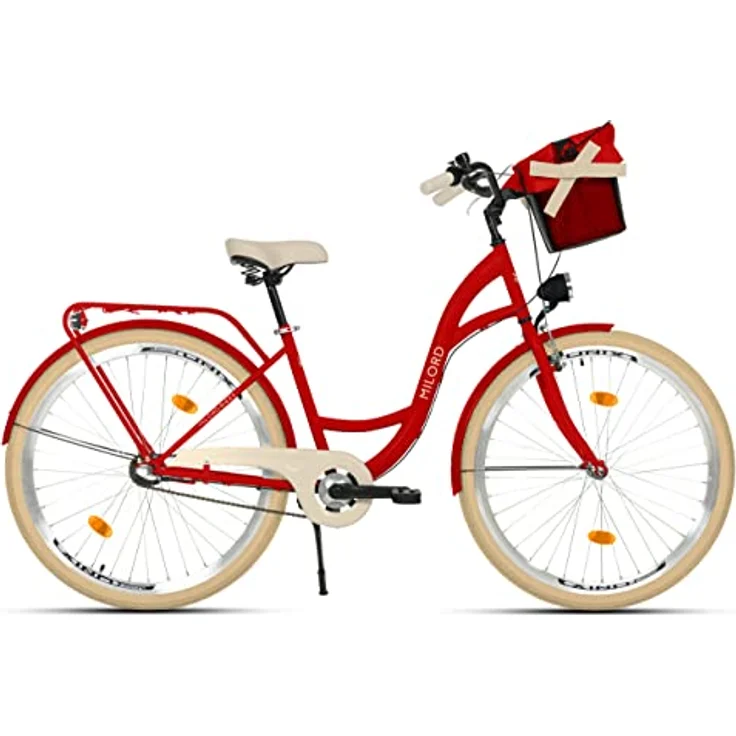Milordbikes City-Fahrrad, Rot, 46 cm, Metallrahmen, Freizeit- und Sportbike mit Aluminiumfelgen und integriertem Träger – Bild 2