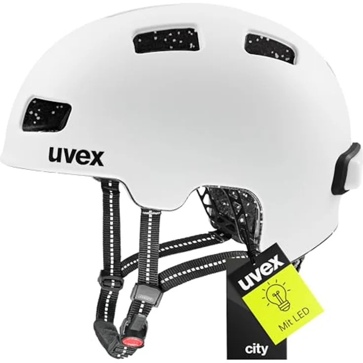 Uvex Sports City 4, Velohelm für urbanen Einsatz, 55-58 cm, matte Oberfläche "white skyfall", 10 Belüftungsöffnungen, integrierte Reflektoren