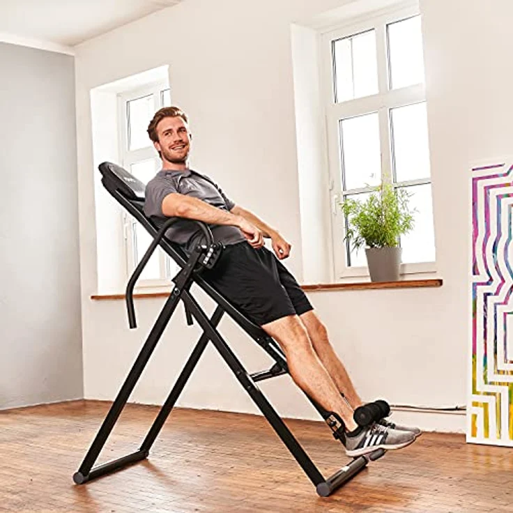 SportPlus Inversionsbank für zuhause, klappbarer Schwerkrafttrainer, Inversion Table mit 4 Inversionswinkel, Streckbank zur Entlastung der Wirbelsäule, Rückenstrecker mit Nutzergewicht bis 135 kg – Bild 2