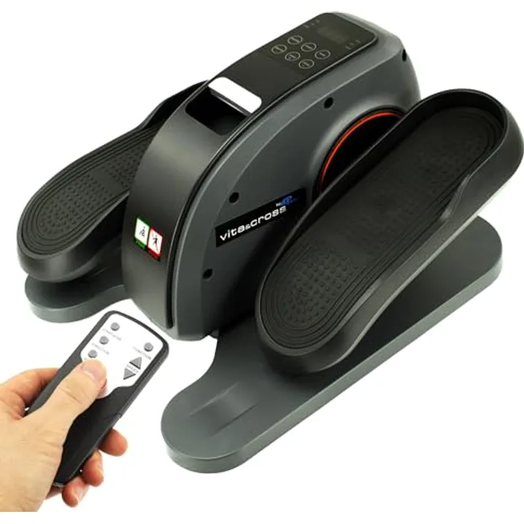 @tec Vita&Cross Motorisierter Mini Ellipsentrainer – Untertisch Pedaltrainer für mehr Bewegung im Sitzen für Zuhause und Büro, leiser Betrieb, förderung der Durchblutung, sichtbarer Fortschritt, inkl. 3 voreingestellten Programmen und Fernbedienung