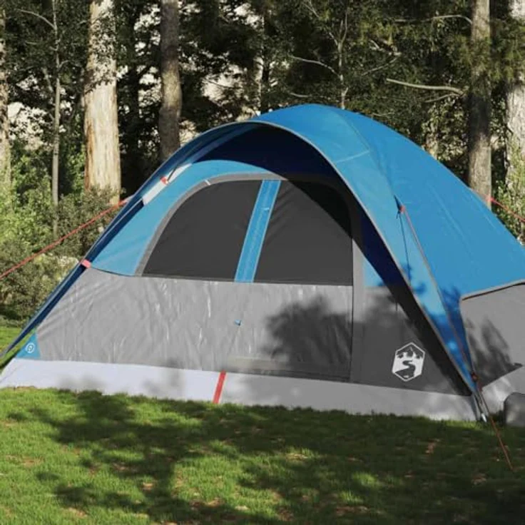 vidaXL Kuppel Familienzelt für 6 Personen, Campingzelt mit Netzwänden und E-Anschluss, blau, wasser- und winddicht, Wurfzelt – Bild 2