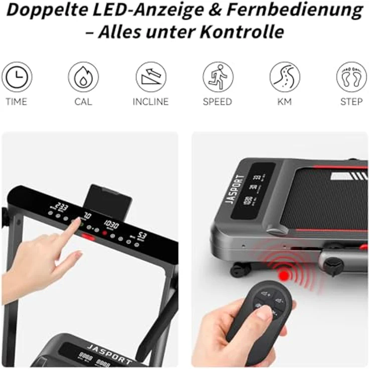 JASPORT GL3H Laufband 2-in-1 mit 12° Steigung, 14 km/h, 3.0HP Motor, 18 Programme, faltbar, Bluetooth & Dual LED für Heim und Büro – Bild 3