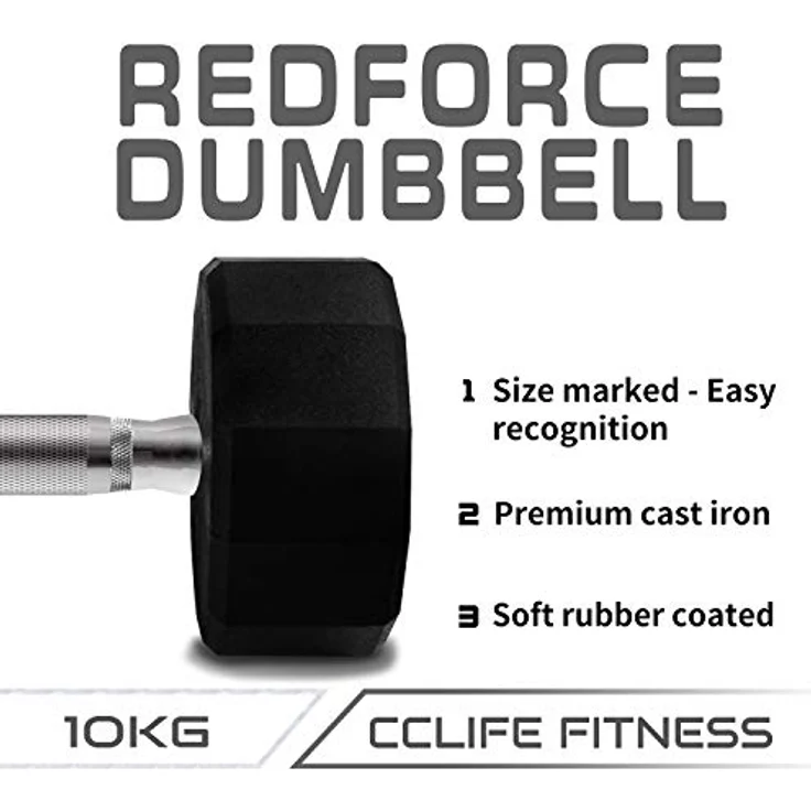 CCLIFE RedForce Hanteln Kurzhantel 1er 2er Set Dodekagon Zwölfeck Gummi Gusseisen verchromte Griffe 10-60 kg Dumbell Liegestützen – Bild 3