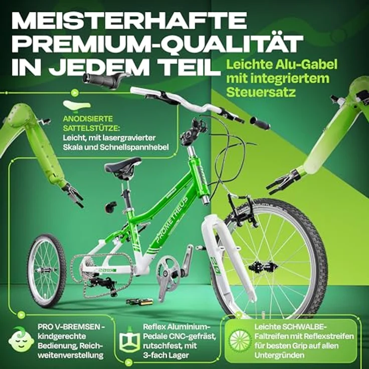 PROMETHEUS BICYCLES PRO 20 Zoll Kinderfahrrad, leicht (7,7 kg), 7-Gang microSHIFT Kettenschaltung, V-Brakes, SCHWALBE Reifen, für Jungen und Mädchen ab 6 Jahre – Bild 7