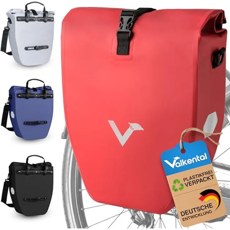 Valkental® Gepäckträgertasche ValkBasic, große wasserdichte Fahrradtasche mit 18-22L, abschließbar und bombenfest sitzend, ausgestattet mit großen Reflektoren, gefertigt für Langlebigkeit – Bild 1
