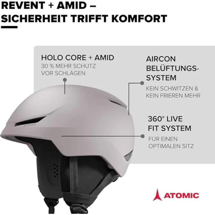 ATOMIC REVENT LITE Skihelm, grau, Größe 59-63, mit 360° Fit System, Aircon Belüftungssystem und Holo Core für maximale Stoßdämpfung – Bild 2