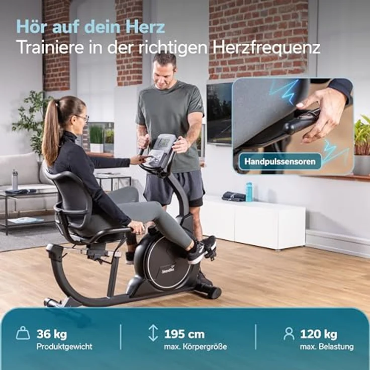 Skandika Cykling P8-H Comfort, Liege-Ergometer mit LCD Display, Magnetbremse, 16 Widerstandsstufen, Bluetooth, für Körpergrößen bis 195 cm und 120 kg – Bild 4