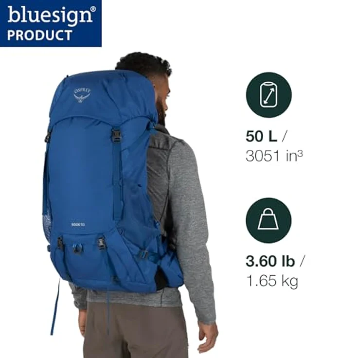 Osprey Rook 50 Trekkingrucksack für Männer Histosol Brown/Rhino Grey O/S, Leichtes Design mit gespannter Rückenplatte und LightWire Rahmen – Bild 2