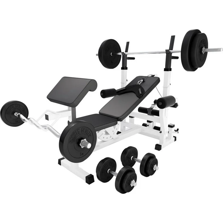 GORILLA SPORTS Kraftstation inkl. Hantelset 100kg, Latzug, Weiß/Schwarz - Multifunktion Hantelbank – Bild 1