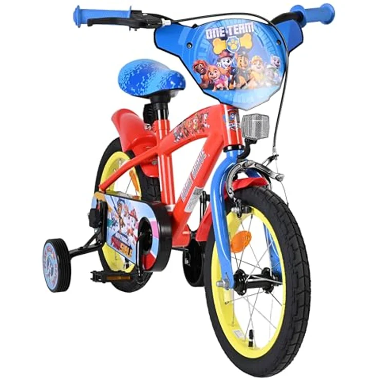 Volare Kinderfahrrad Paw Patrol, 14 Zoll, Rot/Blau, mit abnehmbaren Seitenrädern, höhenverstellbarem Sattel und Lenker, für Jungen – Bild 6