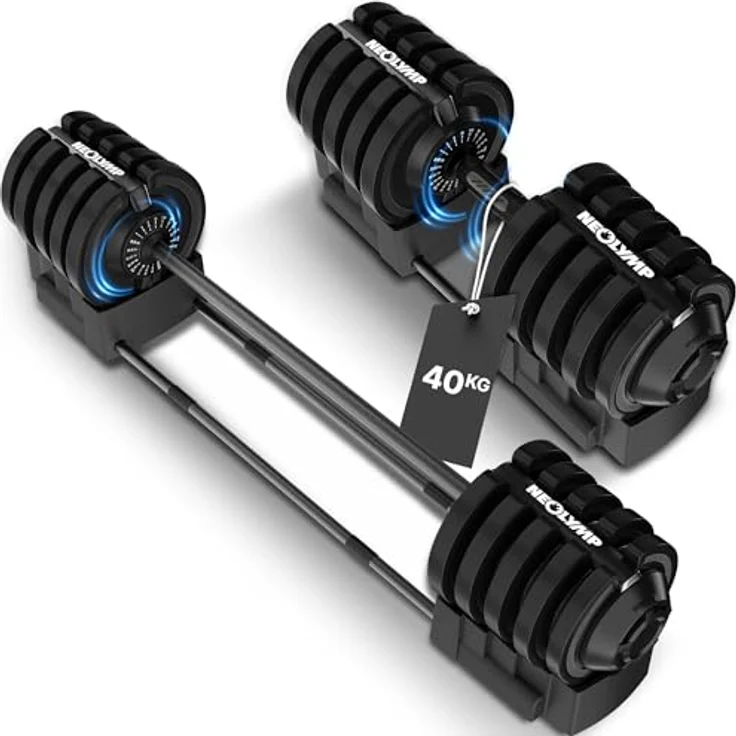 NEOLYMP 3 in 1 Hanteln Set 40kg – Verstellbare Kurzhanteln, Langhantel & Kettlebell mit Gewichten 2-40kg – Platzsparendes Hantelset für Homegym – Bild 1
