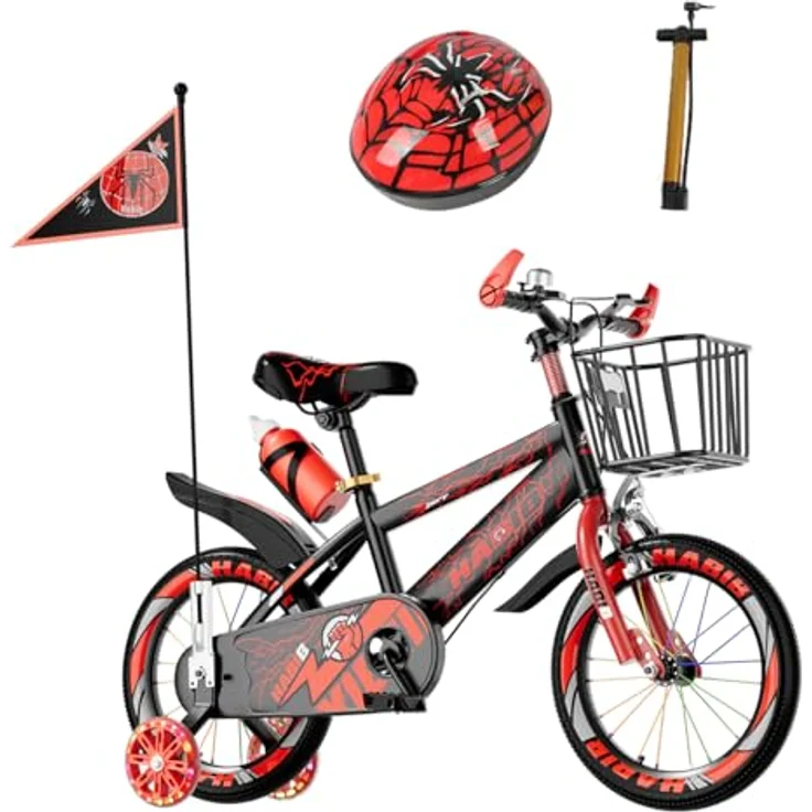 Habib Gruppe Kinderfahrrad, Komplettset mit LED-Stützrädern, höhenverstellbarem Lenker und Sicherheitszubehör, geeignet für Kinder von 85 cm bis 130 cm – Bild 1