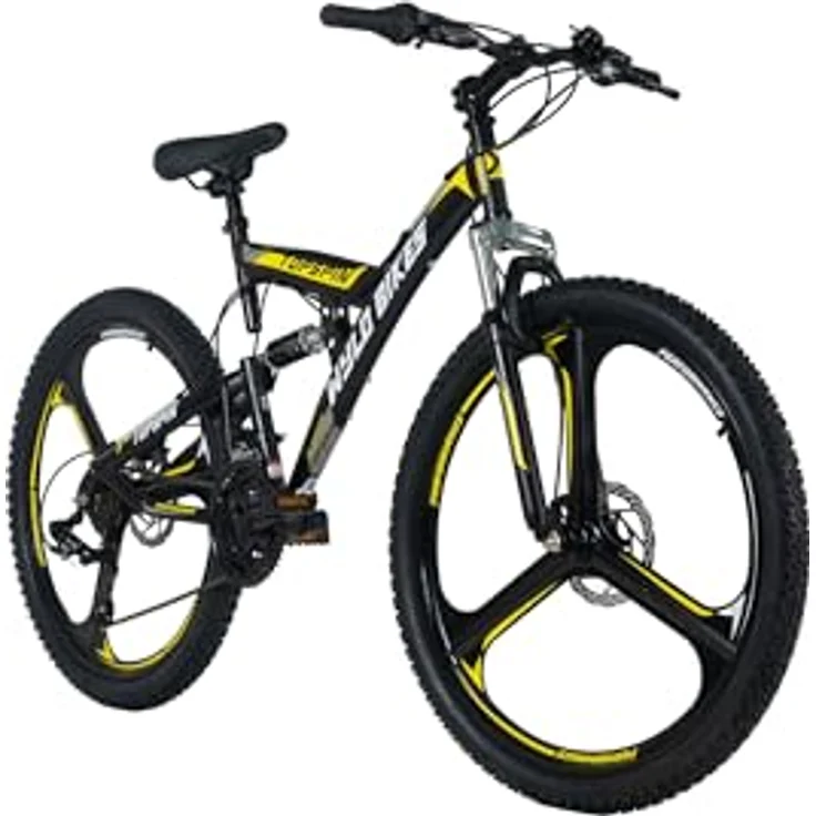 WYLD Mountainbike Fully 26'' Topspin, 21 Gänge, schwarz mit blauen Akzenten, vollgefedert, mechanische Scheibenbremsen, SHIMANO Drehschaltgriffe – Bild 2