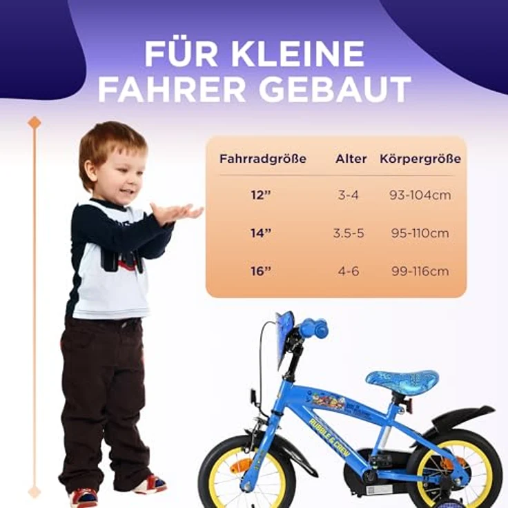 Volare Rubble Kinderfahrrad, 12 Zoll, 1 Gang, ohne Schaltung, mit Handbremsen und abnehmbaren Stützrädern – Bild 6