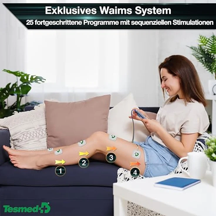TESMED Max 830, Professionelles TENS/EMS/Massagegerät mit 4 Kanälen, 115 Programmen, 20 anpassbaren Programmen, wiederaufladbar, inkl. 20 Elektroden – Bild 5