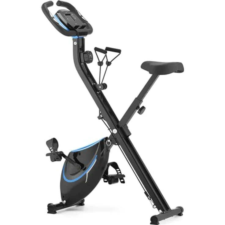 Gymtek Klappbar Magnetischer Heimtrainer Fahrrad für Zuhause bis 120kg, Hometrainer Fahrrad mit 8 Widerstandsstufen und LCD Display (Schwarz und blau) – Bild 2