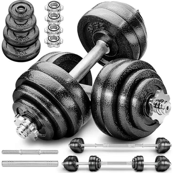 RE:SPORT 2 in 1 Hanteln Set 40 kg, verstellbar aus Gusseisen, Kurzhantel & Langhantel mit Sicherheitsverschlüssen und Verbindungsrohr