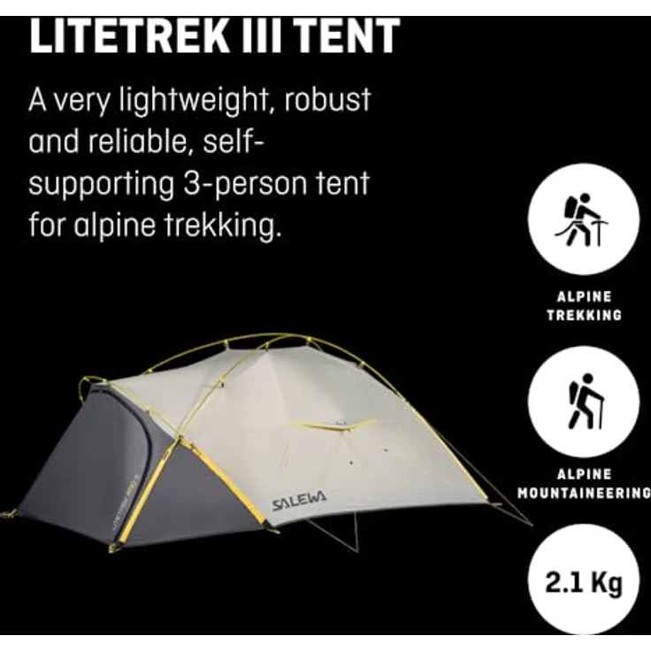 Salewa Litetrek Pro III, Kuppelzelt für 3 Personen, 2.10 kg, wetterfest bis 90 km/h, 3-Jahreszeiten-Einsatz – Bild 2