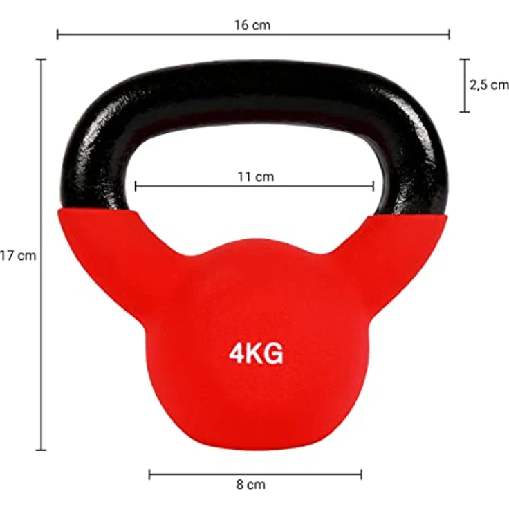 MSPORTS Kettlebell Neopren 2 – 30 kg inkl. Übungsposter (4 Kg - Rot) Kugelhantel – Bild 4