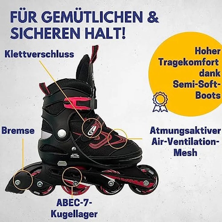Best Sporting Inlineskates Robuste Inliner für Jugendliche mit Bremse - Größenverstellbar, ABEC 7 Carbon-Kugellager, High Rebound Rollen - Schwarz – Bild 3