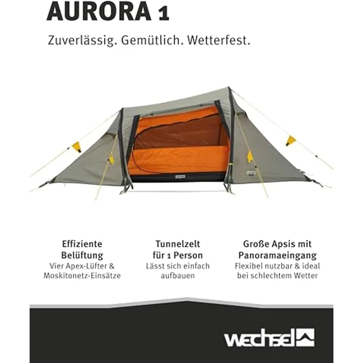 Wechsel Aurora 1 Travel Line, Tunnelzelt für 1 Person, 2.40 kg, leicht und strapazierfähig – Bild 2